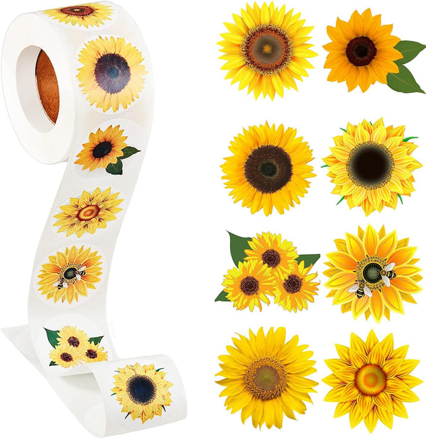 Zonon 500 Pcs Sunflower Stickers, 1.5 Inch Self Adhesive Summer Flowers Decorative Label Stickers for Crafts and Gifts