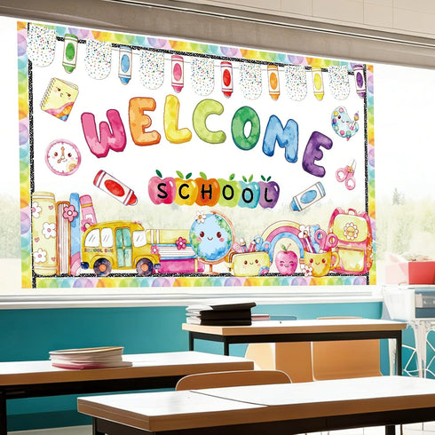 Afniimyapt Set Welcome Back to School Bulletin Board Decorations Crayon Bulletin Board Cutouts First Day of School