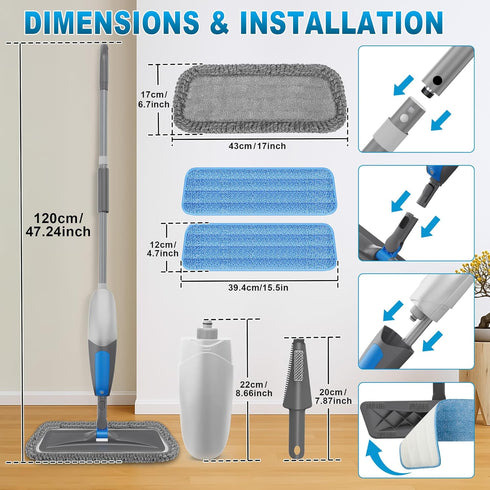 3 BPAWA Spray Mops for Floor Cleaning - Microfiber Wet Dry Dust Mop for Hardwood Laminate Wood Tile Vinyl Floors