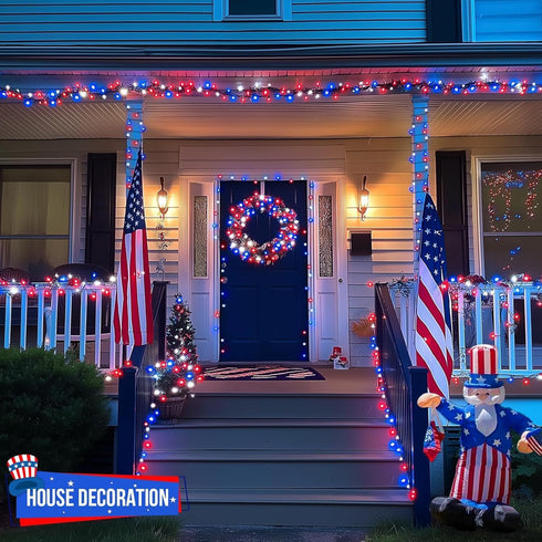 200 66ft 4th 8 4th JMEXSUSS LED Red White and Blue Lights Outdoor, Expandable Waterproof of July Lights, Modes