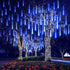 Blue Rain Drop Lights - 8 Tubes 30cm 144 LEDs Meteor Shower Cascading String Lights for Outdoor Christmas Party