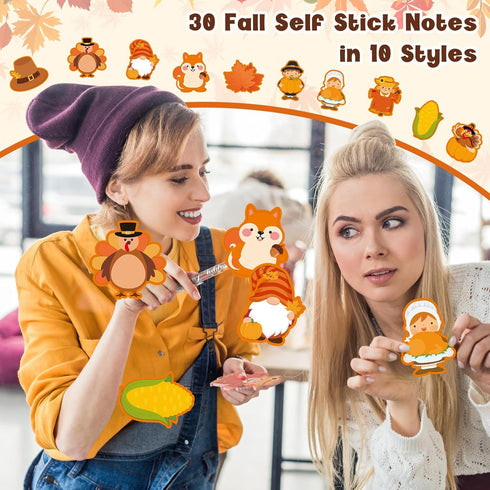 Zhanmai 30 Set Fall Party Gifts, Thanksgiving Day Ballpoint Pens, Autumn Sticky Notes, and Organza Bags