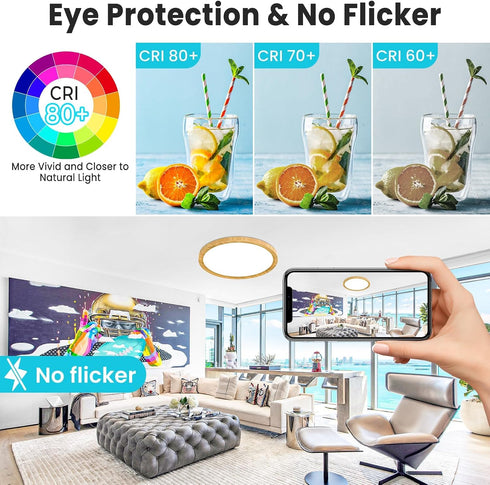 12Inch 28W 3200lm 3000K-6500K 1 Pack libtit Wood LED Flush Mount Ceiling Light, Brightness, Adjustable Color Temp |