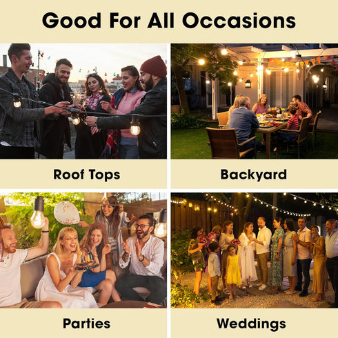 Commercial 48Ft 2Ft 24 Dimmable Bulbs, HLO Lighting Outdoor Weatherproof LED Backyard Bistro Cafe Patio Light String