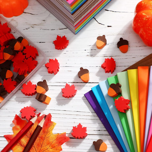 Thanksgiving Mini Erasers for Kids, 60 Pcs Acorn and Maple Leaf Fun Erasers for Classroom Party Favors