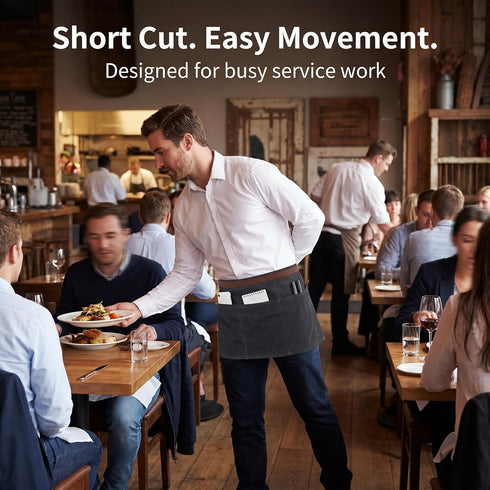 3 Toyvian Durable Denim Waist Apron with Pockets Unisex, Short Half Server Apron for Waiter Waitress, Bar, Cafe