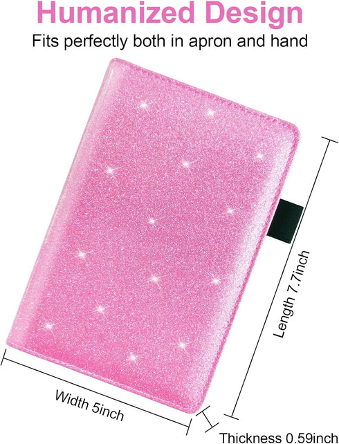 2 Server Books with Zipper Pouch for Waitress, Waitress/Waiter Book Organizer, Guest Check Leather Book Holder Money
