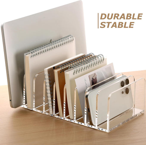 SANRUI Clear Desk Mail Organizer, 9 Compartments Acrylic Document Sorter, Multifunction Letter Folder Racks for Office