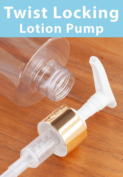 JUVITUS 8 oz Clear Cylinder PET Bottles with Gold Lotion Pump, 12 Pack