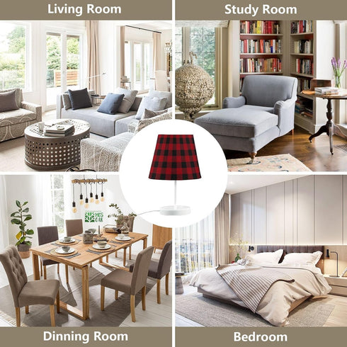 3 ALAZA Table Lamp Red and Black Buffalo Plaid Checkered Xmas Bedside Lamp for Bedroom LED Nightstand Desk Lamp