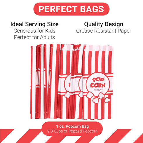 Poppy's Ultimate Popcorn Machine Supplies Bundle - Kernel Sifting Speed Scoop, Seasoning Dredge, 1-Ounce Bags (100