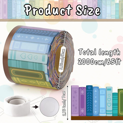 65ft Set BeYumi Colorful Bookshelf Border Trim - Back to School Books Rolled Border Trim Bookshelf Bulletin Board