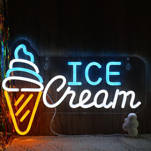 Adjustable,16.1x 11inches CNBEYOUNG Ice Cream Neon Sign, Neon Lights Hanging Wall Art Decoration for Restaurants Ice