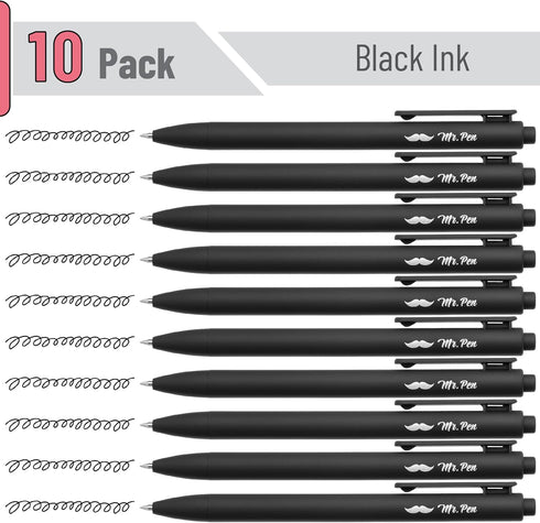 Mr. Pen- Retractable Gel Pens, 10 Pack, Black Ink Gel Pens, Black Barrels, Fast Dry, Gel Pens Fine Point 0.5 mm, Retractable Pens, Cute Pens, Gel Ink Pens, Aesthetic Pens for Journaling Fine Tip Pens