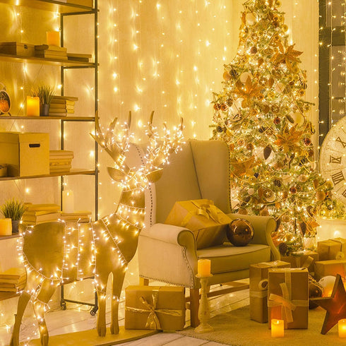 91.5ft 250 8 JMEXSUSS Connectable Warm White Christmas Lights Indoor Outdoor, LED Christmas String Lights, Modes