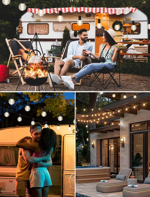 25FT G40 25 Bulbs Frosted White Lights Globe Outdoor String Lights Patio Lights with Frosted White Globe - Black Wire