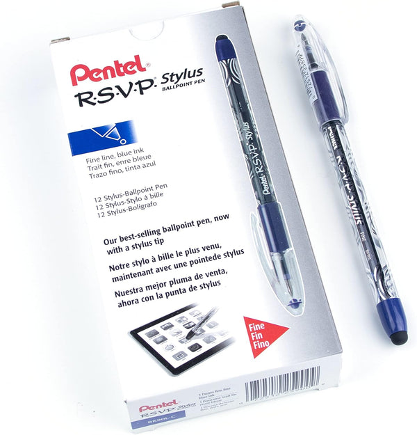 Pentel RSVP STYLUS Ballpoint Pen, Fine Line, Blue Ink, BK90L-C