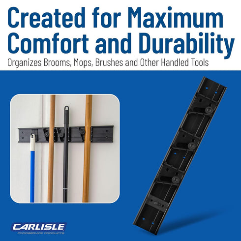 4073100 3 1 Carlisle FoodService Products Roll 'N Grip Mop, Broom and Tool Holder / Storage System, Positions + Hook