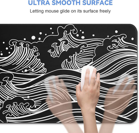 Gaming Mouse Pad - Large 31.5 x 11.8 in Black and White with Non-Slip Rubber Base and Stitching Edges