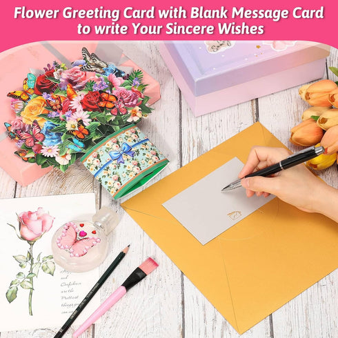 8 Pack 3D Paper Flower Pop Up Cards, Flower Bouquet Card Popup Greeting Cards for Mother's Day, Graduation