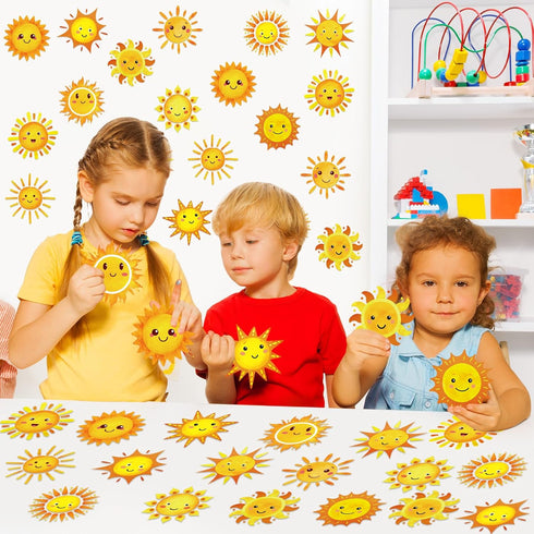 gisgfim 84 Pcs Sun Cutouts, 12 Designs Bulletin Board Cut Outs for Happy Sun Classroom Cut-Outs Spring Summer Party