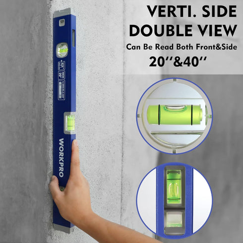 3-Piece Set (12", 20", 40") 12" 45/90/180 WORKPRO Spirit Level with Magnetic Torpedo Level, Bubbles Measuring, Open Top