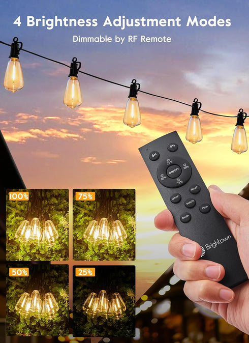 38FT 16+1 Bulbs, Dimmable 3 Commercial Brightown Solar String Lights Outdoor Waterproof with Remote, LED Shatterproof