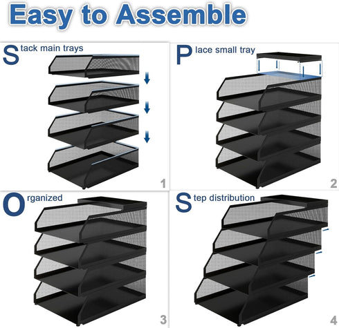 Natwind 4-Tier Stackable Paper Tray, Metal Mesh Desktop Organizer for Paper, Letter, and Document Storage
