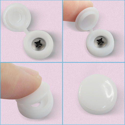 Zorveiio 100 Pcs Hinged Screw Cover Caps Plastic Shutter Caps Small Snap Covers, Hinged Washer Flip(Small,White)