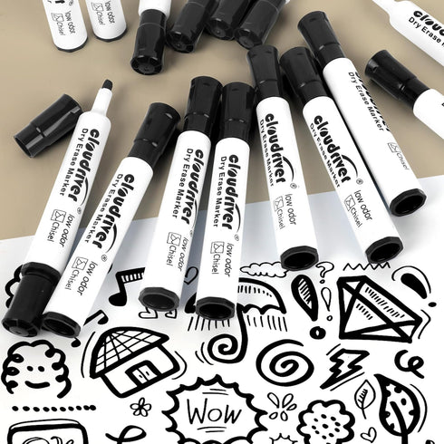 cloudriver Low Odor Dry Erase Markers, 86 Count, Chisel Tip, Black Whiteboard Markers for Office and School