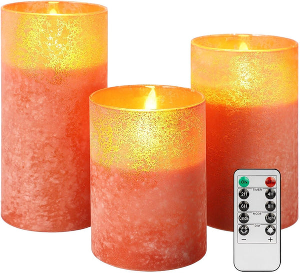 Flameless Candles with Remote, Orange Candles Battery Operated with Timer, LED Candle