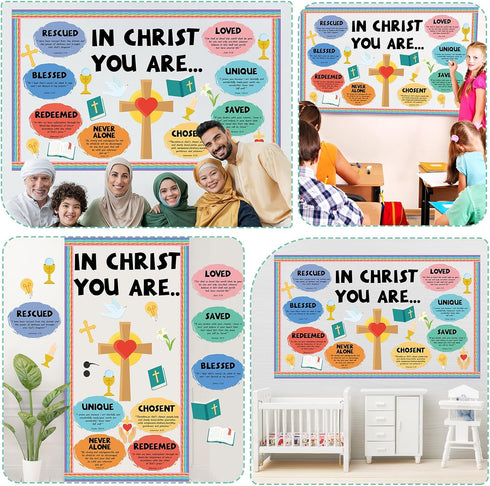 Christian Jesus Bulletin Board Decoration Set, Religious Cross Bible Borders and Inspirational Cutouts