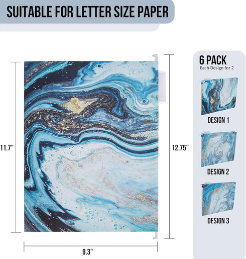 Y YOMA 6 Pack Decorative Hanging File Folders, Letter Size, Marble Design, Pretty File Folder Organizer
