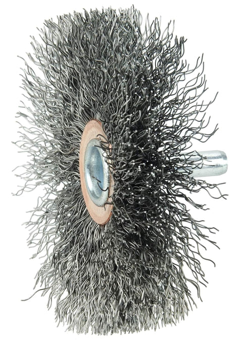 Weiler 17616 3" Narrow Face Crimped Wire Wheel, .0118" Steel Fill, 1/4" Stem, Stem-Mounted, Made in the USA