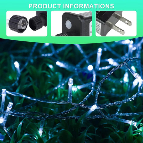 weillsnow 164 500 8 FT LED Christmas Lights Outdoor, Waterproof Christmas Fairy Lights with Timer, Plug in White LED