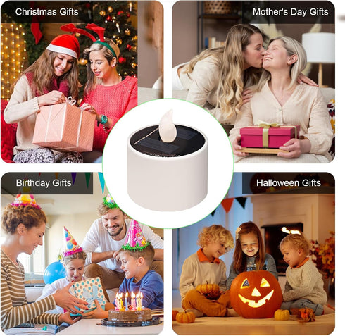 Solar Candle Lights Outdoor Waterproof, 8 Pack Rechargeable Flickering Tea Lights, Solar Powered Reusable LED Candles