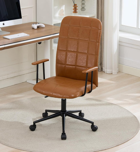 Clyrava 360 Antique Brown PU Leather High Back Office Chair with Armrest Soft, Foam Seat Swivel, Black Powder Coated