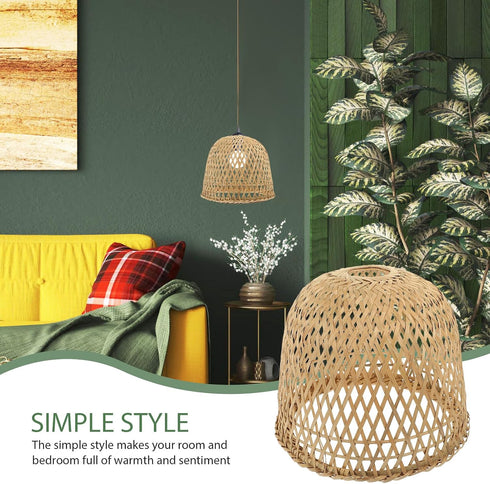 21cm Cabilock Bamboo Woven Lamp Shade, Handmade Weave Lampshade Natural Wicker Chandelier Lamp Cover Boho Lamp Shades