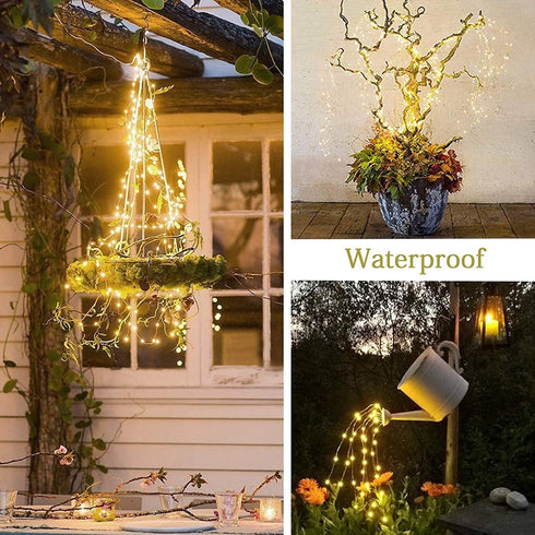 1 Pack 8 Modes Solar Waterfall Lights, 200 LED Outdoor Waterproof String Lights for Garden