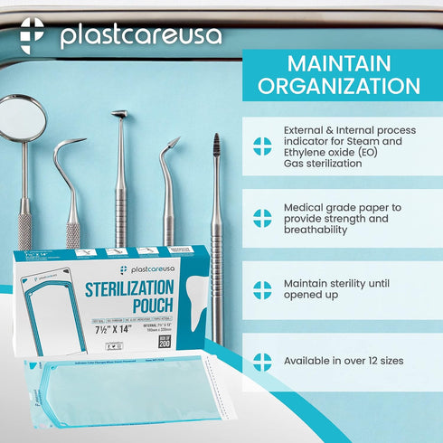 200 7.5 13 X Self Sealing Sterilization Pouches - Autoclave Sterilizer Bags Pouch for Sterilizing Dental Medical