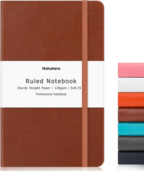 Huhuhero Notebook Journal, Lined Ruled Hardcover 120Gsm Premium Thick Paper Faux Leather for Journaling Writing Note