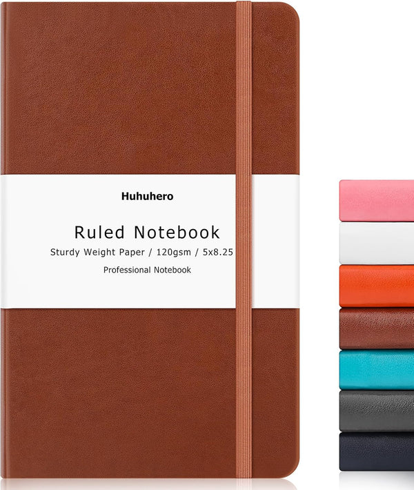 Huhuhero Notebook Journal, Lined Ruled Hardcover 120Gsm Premium Thick Paper Faux Leather for Journaling Writing Note
