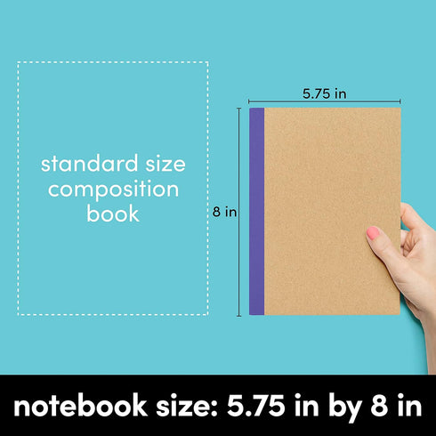 PAPERAGE 6-Pack Composition Notebook Journals, 120 Pages, Kraft Cover with Rainbow Spines, Small Size, 8 x 5.75 in