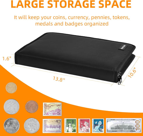 Coin Collection Album Holder, 400 Pockets Fireproof Coin Collection Book & 36 Paper Money Organizer Binder for Coin