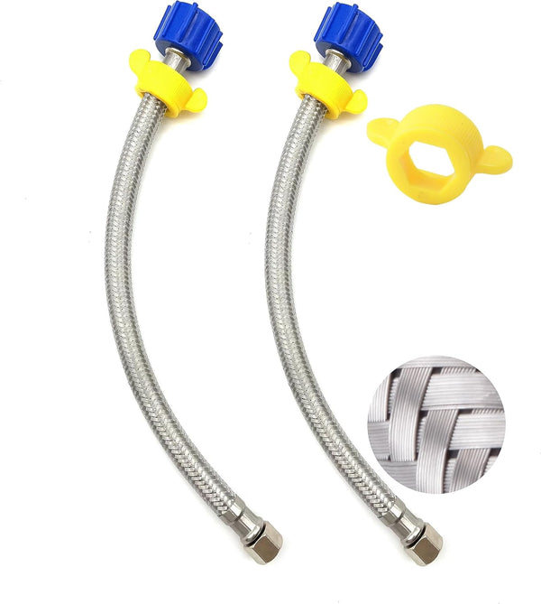 12inch Flexible Toilet Water Supply Line, Stainless Steel Braided Hose, 3/8 Female Compression x 7/8 Female Ballcock,