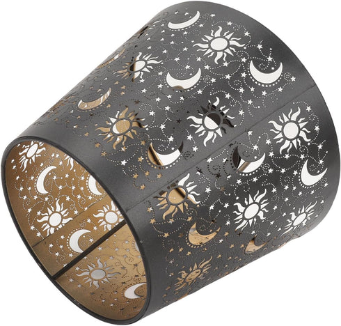 Jelquix E27 E26 Nature Shadow Lamp Shade, Iron Engraved Lampshade, Sun Moon Star Patterns Decorative Shade with Base