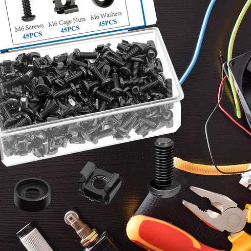 Sunxeke 45 Pack M6 16mm x Rack Mount Screws,Cage Nuts for Rack Mount Server Shelves,Routers,Rack Mount Server