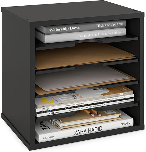 Ballucci 5 Tier Adjustable File Organizer Paper Sorter, Office Desk Organizer, 13 5/8" x 9 1/4" x 12", Black