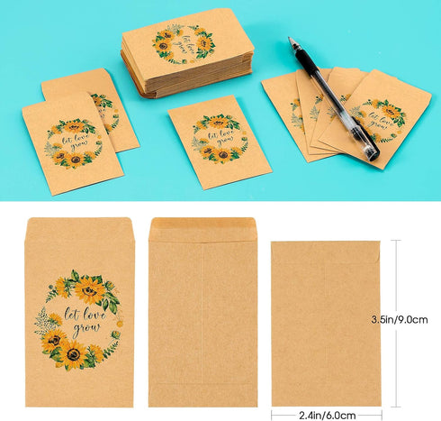 CINPIUK Wedding Favor Seed Packets, 100PCS Let Love Grow Self Adhesive Retro Kraft Envelopes for Wedding Favors
