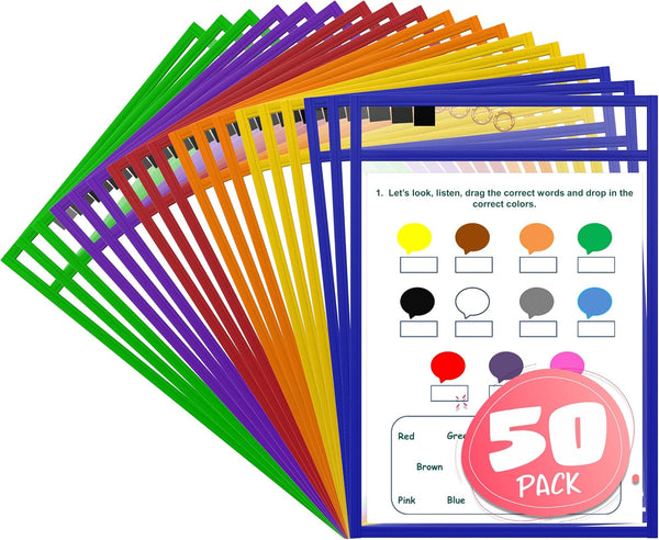 SCRIBBLEDO Dry Erase Pockets Reusable Dry Erase Sleeves with Marker Holder Colorful